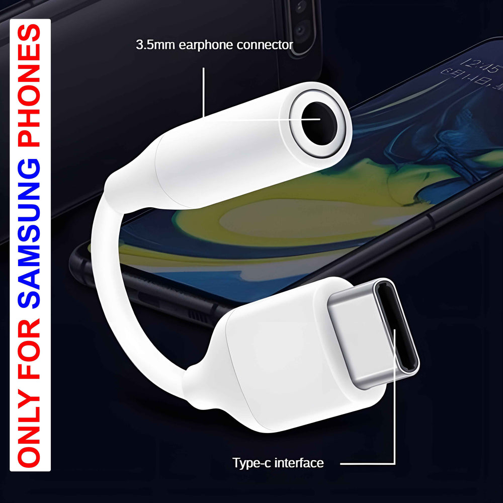 Type C to 3.5mm Headphone Jack For Samsung & Google Pixel White