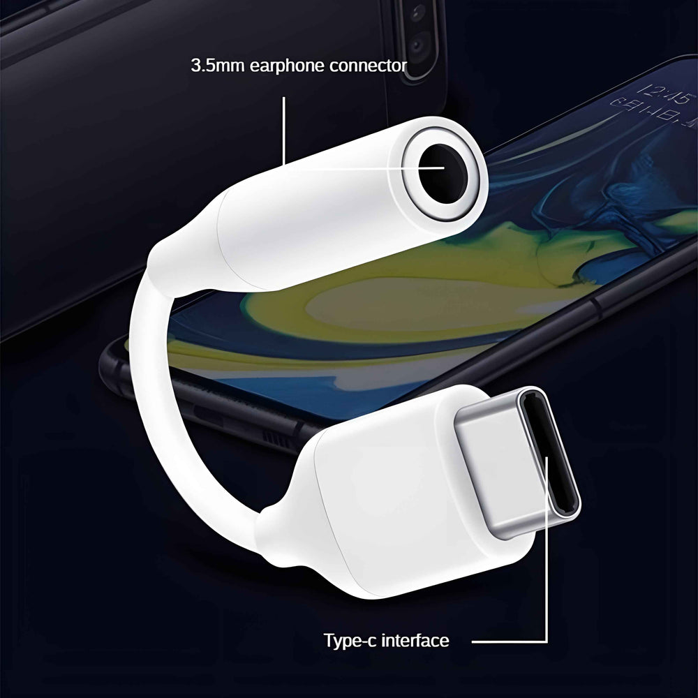 Type C to 3.5mm Headphone Jack For Samsung & Google Pixel White