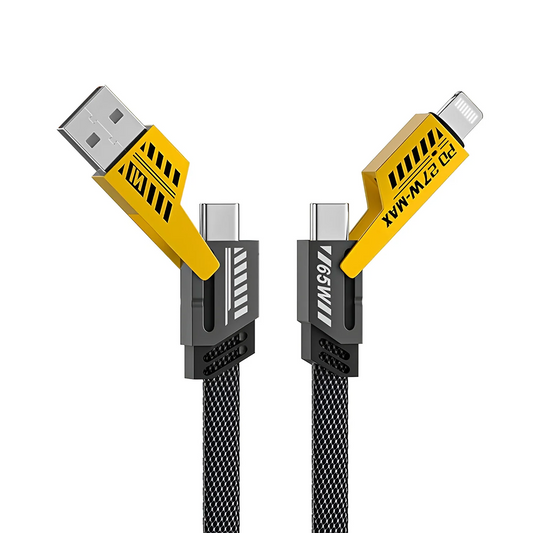 TexoVera 4-in-1 65W Fast Charging Flat Cable with USB, Lightning, C-Type Ports