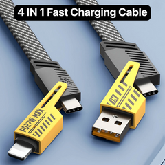 TexoVera 4-in-1 65W Fast Charging Flat Cable with USB, Lightning, C-Type Ports