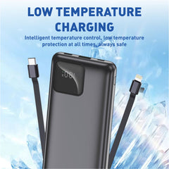 10000 mAh Power Bank, 22.5W Fast Charging with 2 Cables Attached, Lithium-Polymer (A201-2WIRE)