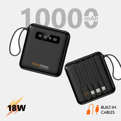 Mini 10000 mAh 18W Power Bank With 4 Cable attached