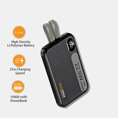 10000mAh 22.5w Power Bank | Digital Display , Built-in Type-C & Lightning Cable- Mix color