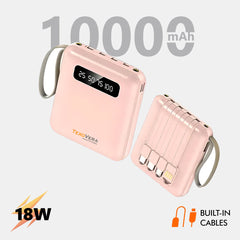 Mini 10000 mAh 18W Power Bank With 4 Cable attached