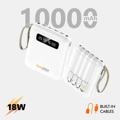 Mini 10000 mAh 18W Power Bank With 4 Cable attached