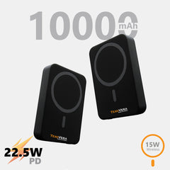 10000 mAh Wireless MagSafe Power Bank, 15W Wireless & 22.5W Wired - Black