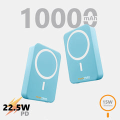 10000 mAh Wireless MagSafe Power Bank, 15W Wireless & 22.5W Wired - Blue