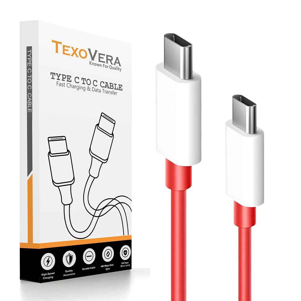TexoVera Type C to C Power Bank data Cable 12 inch (Red)