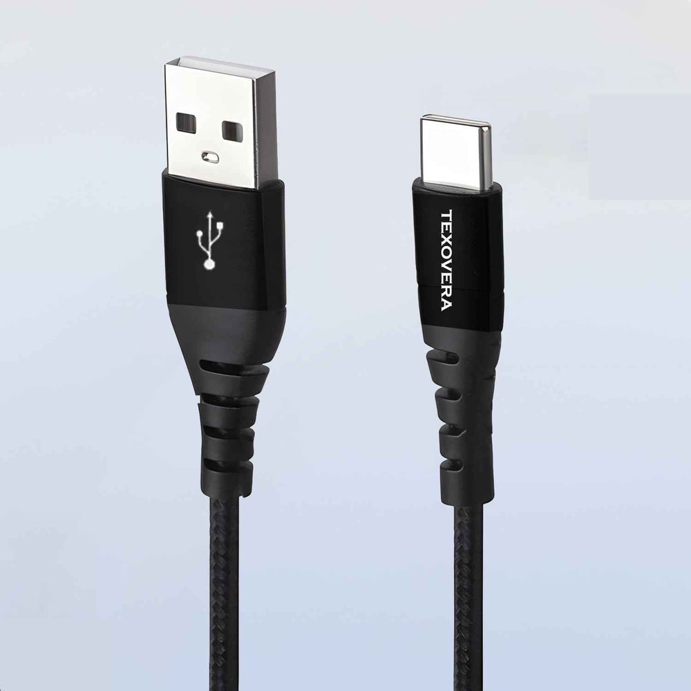 TexoVera 1 Meter USB to Type C 65 Watt DASH/SuperVOOC/WARP Charge Cotton Braided Data Cable with Metal Shell for Smartphones, Tablets, Laptops, 480Mbps Data Sync, Quick Charge 3.0