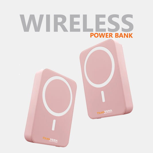 10000 mAh Wireless MagSafe Power Bank, 15W Wireless & 22.5W Wired - Pink