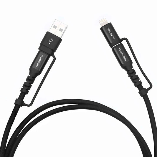 TexoVera 4-in-1 Type-C with 60W Fast Charging, 480Mbps Data Sync, PD Technology, Compatible with All Type-C and Apple Devices, 1.2m