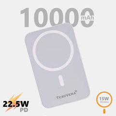 10000 mAh Wireless MagSafe Power Bank, 15W Wireless & 22.5W Wired - White