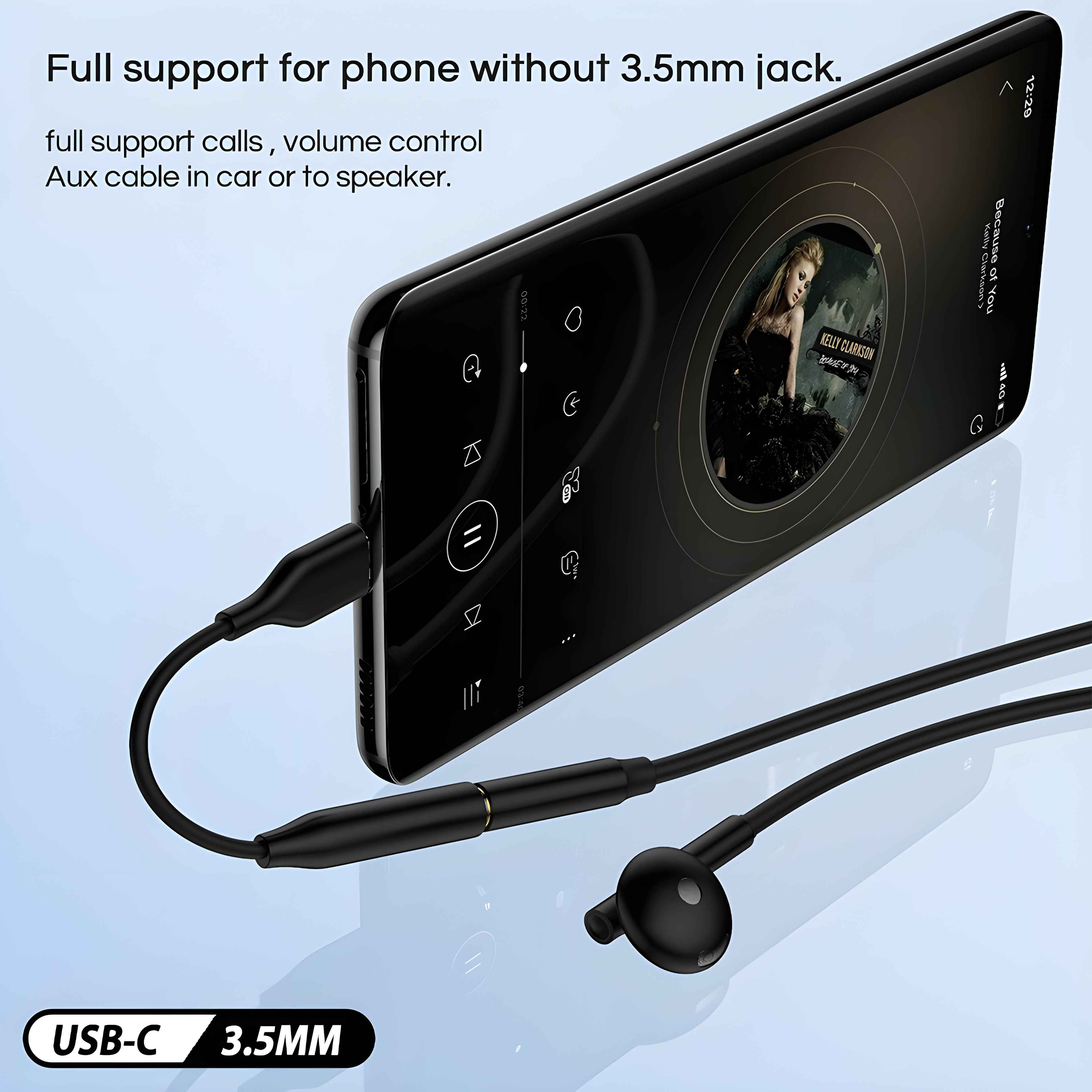 Type C to 3.5mm Headphone Jack For Samsung & Google Pixel Black