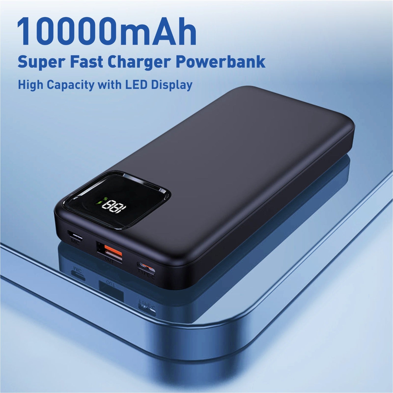 10000 mAh Power Bank, 22.5W Fast Charging with 2 Cables Attached, Lithium-Polymer (A201-2WIRE)