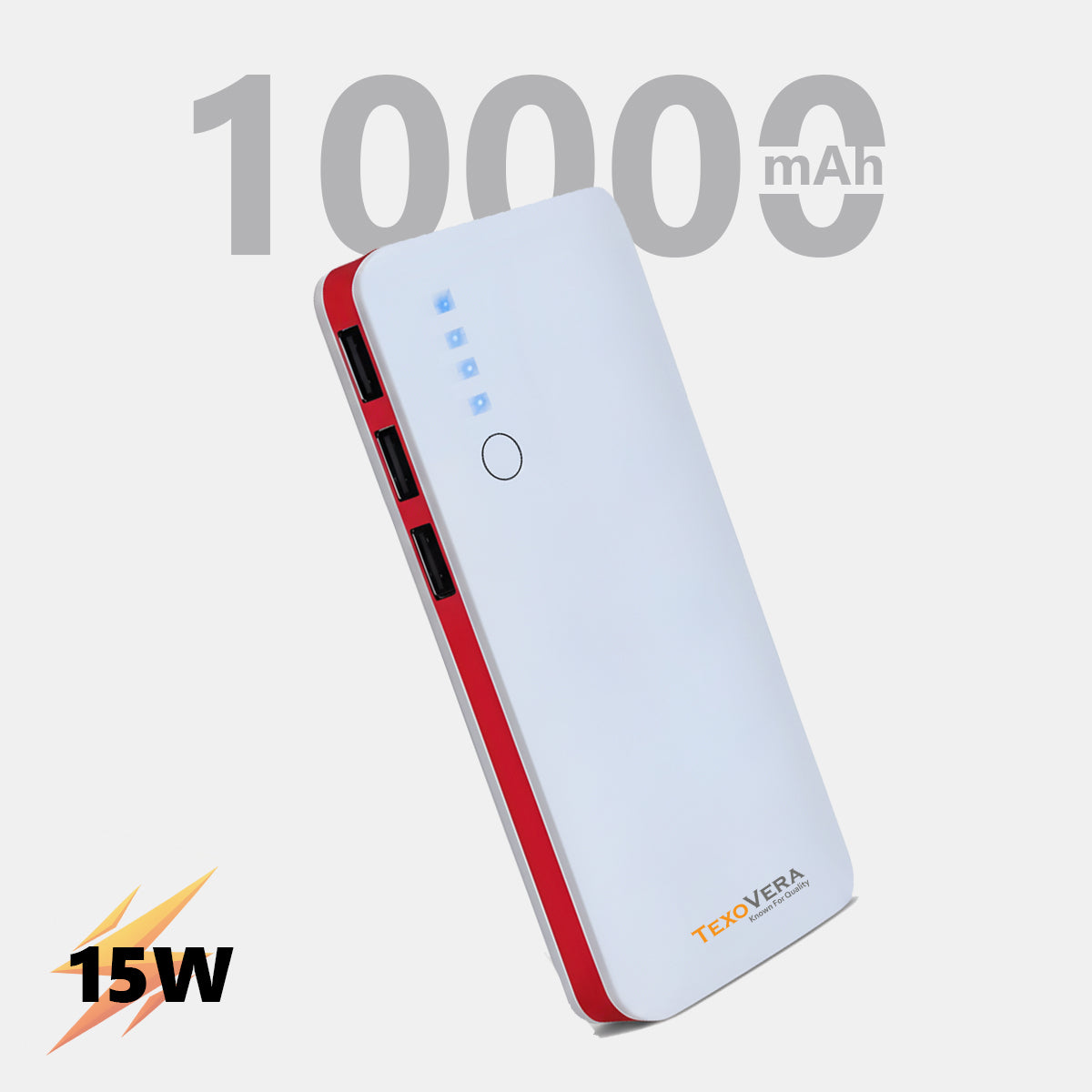 10000 mAh 15W Power Bank With LED Light
