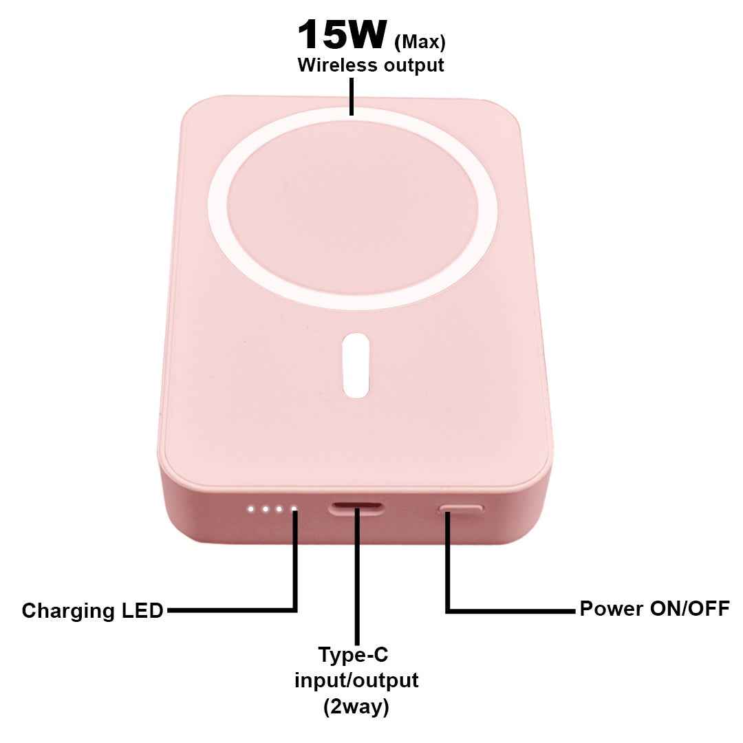 TexoVera 10000 mAh 22.5 W Wireless With MagSafe Compact Pocket Size Power Bank  (Pink, Lithium Polymer, Fast Charging for Mobile, Earbuds, Smartwatch, Smartband, Speaker, Tablet, Trimmer)