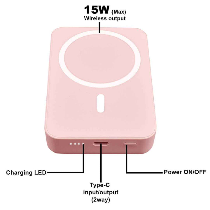 TexoVera 10000 mAh 22.5 W Wireless With MagSafe Compact Pocket Size Power Bank  (Pink, Lithium Polymer, Fast Charging for Mobile, Earbuds, Smartwatch, Smartband, Speaker, Tablet, Trimmer)