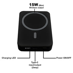 TexoVera 10000 mAh Wireless MagSafe Power Bank, 15W Wireless & 25W Wired, Lithium Polymer Battery - Black