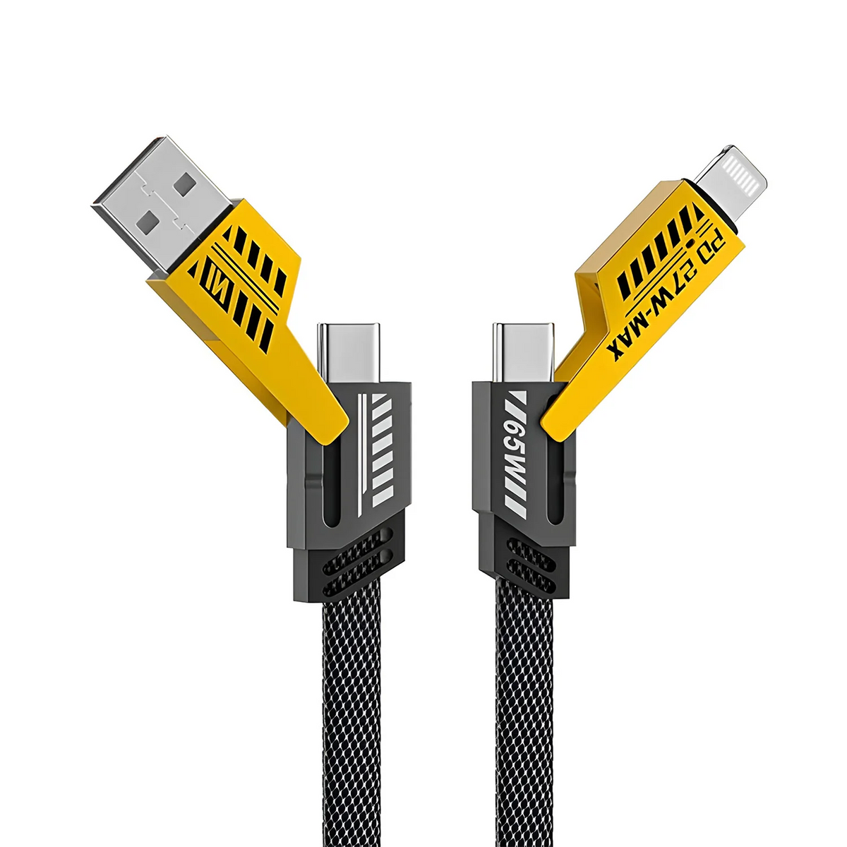 TexoVera 4-in-1 65W Fast Charging Flat Cable with USB, Lightning, C-Type Ports