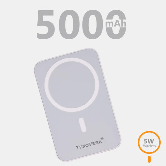 5000 mAh Wireless MagSafe Power Bank, 5W Wireless - White