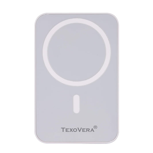TexoVera 10000 mAh Wireless MagSafe Power Bank, 15W Wireless & 25W Wired, Lithium Polymer Battery - White