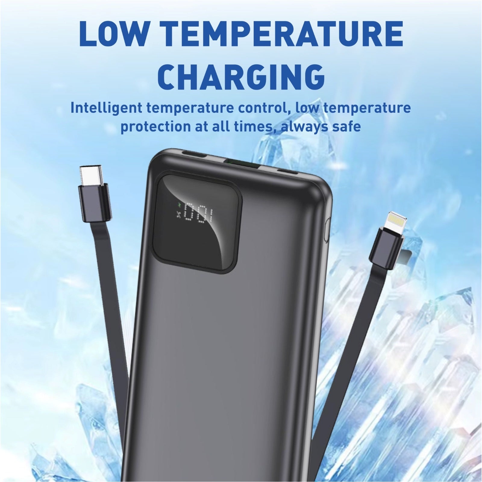 10000 mAh Power Bank, 22.5W Fast Charging with 2 Cables Attached, Lithium-Polymer (A201-2WIRE)