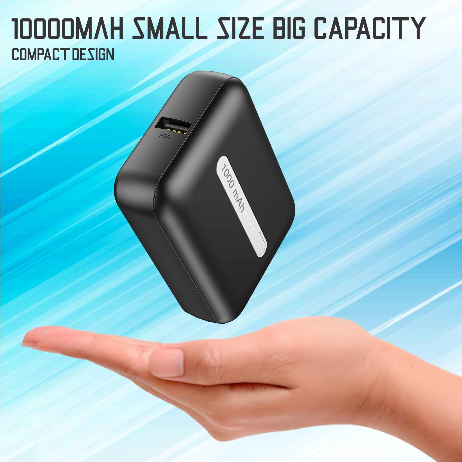 Compact 10000 mAh Power Bank 15w Charging Speed Black