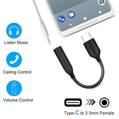 Type C to 3.5mm Headphone Jack For Samsung & Google Pixel Black