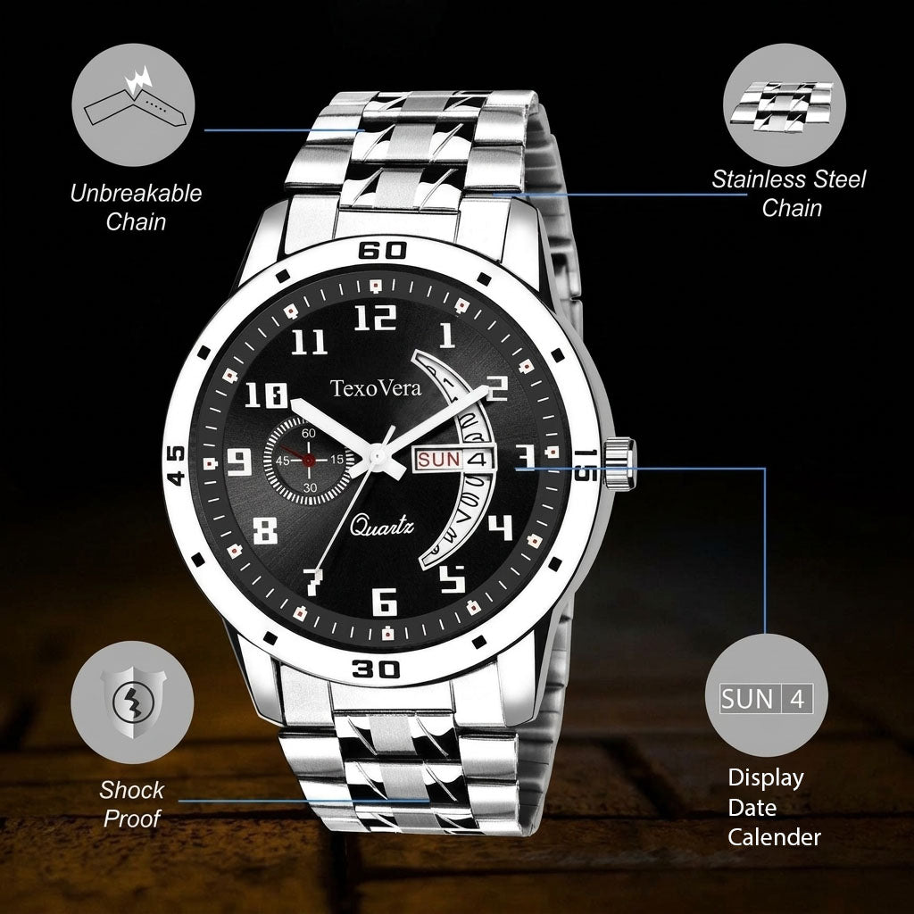 TexoVera Quartz Series Analog Watch For Men (Stainless Steel)
