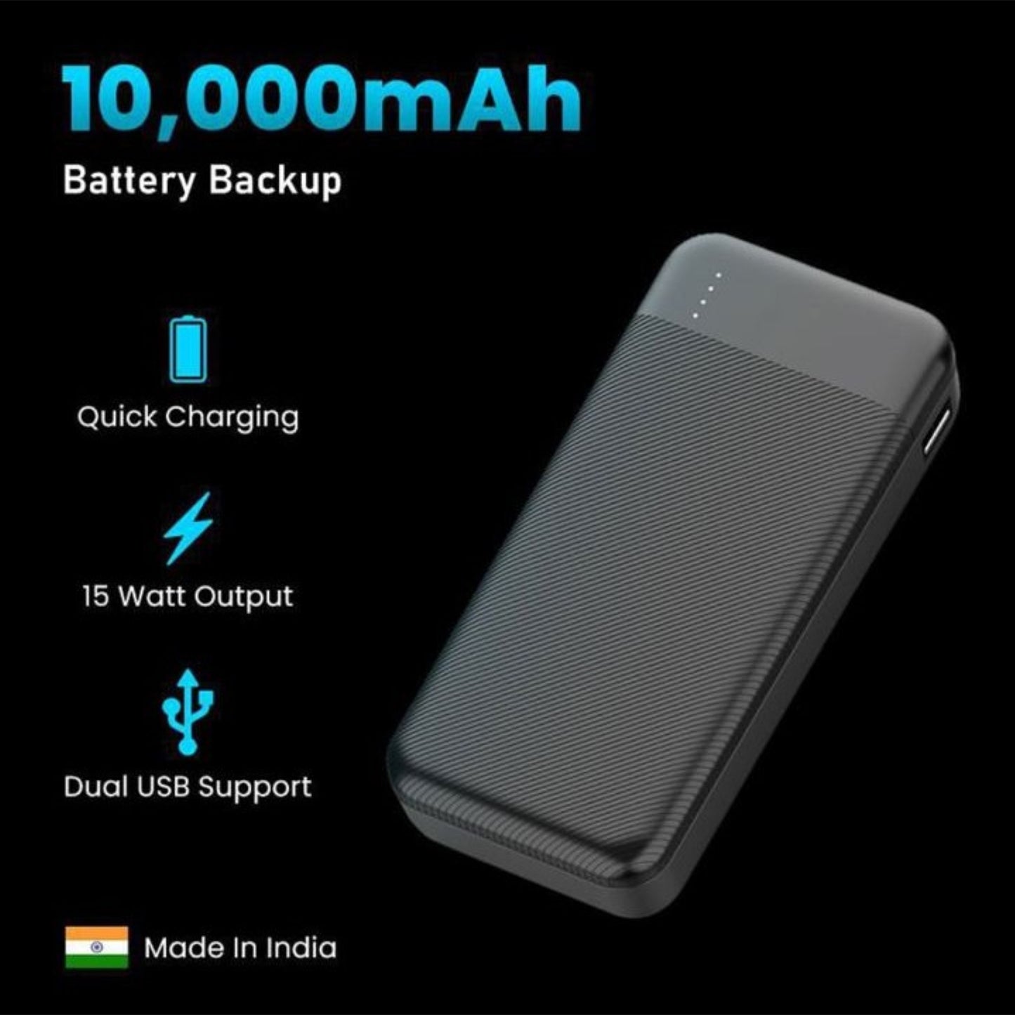 TexoVera 10000 mAh 25W Power Bank with 2 Cable Attached, Lithium-Polymer, Fast Charging (Copy)