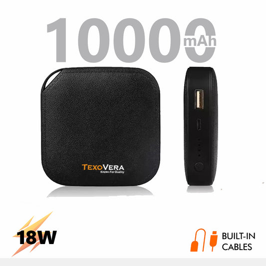 TexoVera 10000 mAh Power Bank 18W with Lithium ion Battery Black (MINI-POWER-BANK) (6 Months Brand Warranty)
