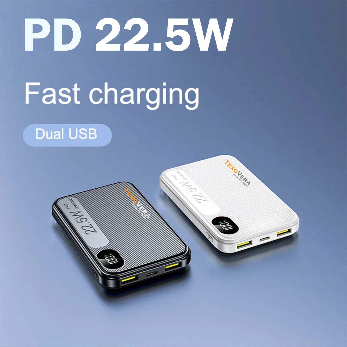 10000mAh 22.5w Power Bank | Digital Display , Built-in Type-C & Lightning Cable