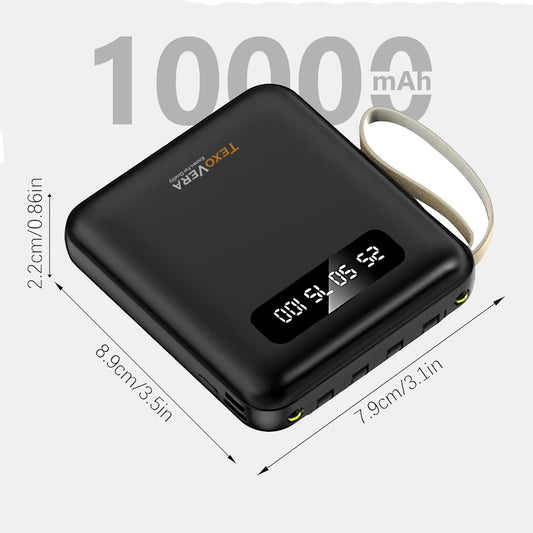 Mini 10000 mAh 18W Power Bank With 4 Cable attached