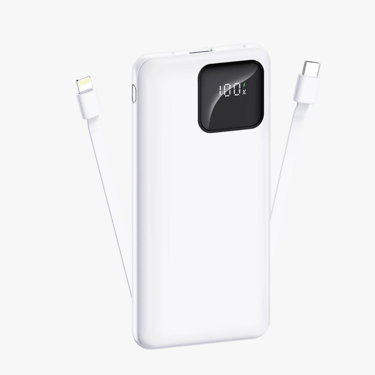 10000 mAh Power Bank 25W with 2 Cable Attached Black & White color