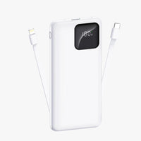 10000 mAh Power Bank 25W with 2 Cable Attached Black & White color