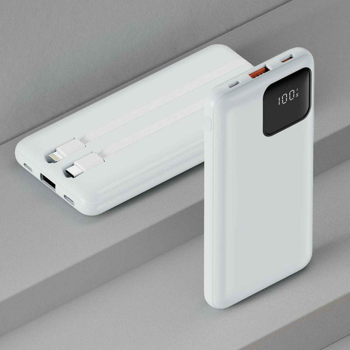 TexoVera 10000 mAh 22.5W Power Bank with 2 Cable Attached, Lithium-Polymer, Fast Charging (A201-2WIRE)