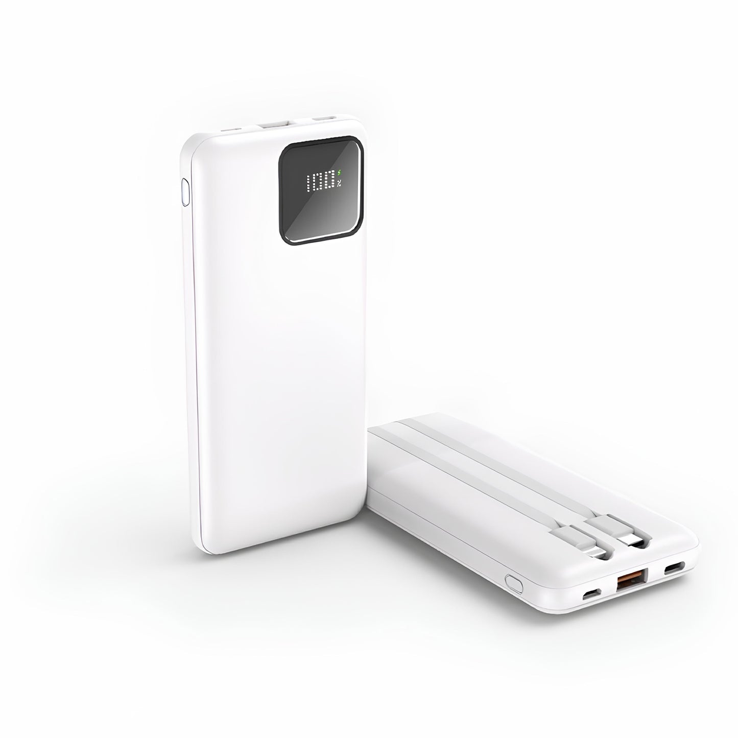 10000 mAh Power Bank 25W with 2 Cable Attached Black & White color