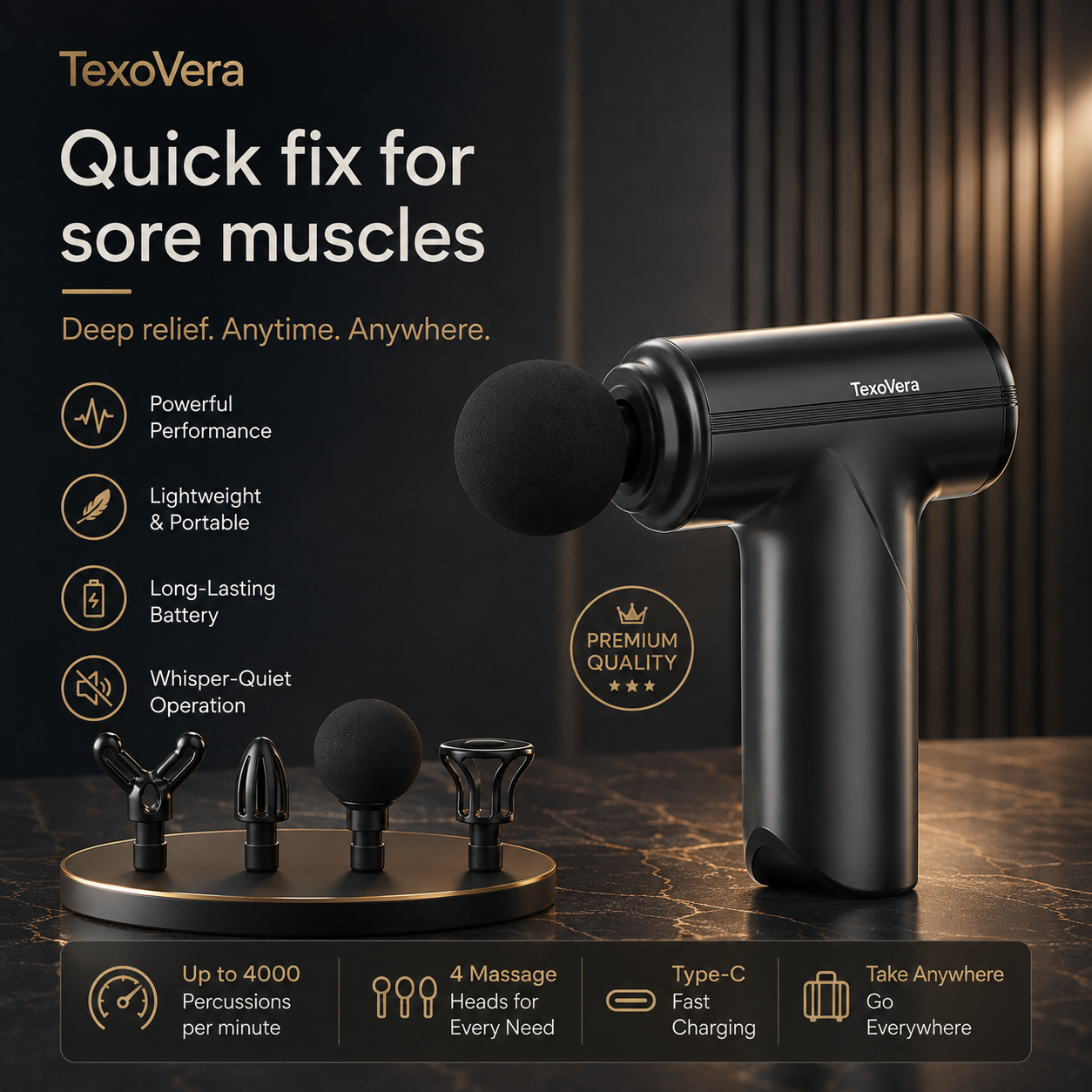 Massage Gun | Body Massager for Pain Relief | Massage Gun for Back Leg & Full Body | 4 Specialized Heads For Full Body Pain Relief - Multicolor