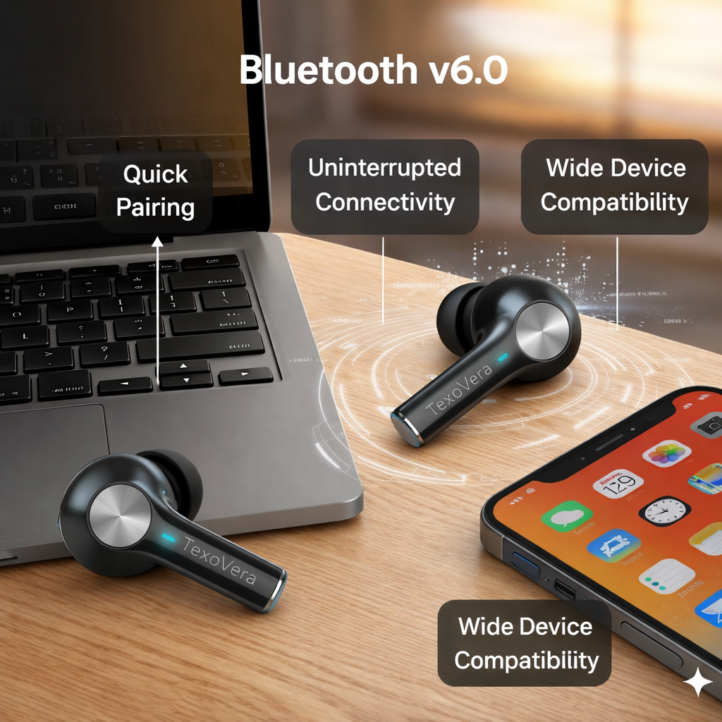 TexoVera ECHO Wireless Earbud With Comfortable Fit 72Hr Playback