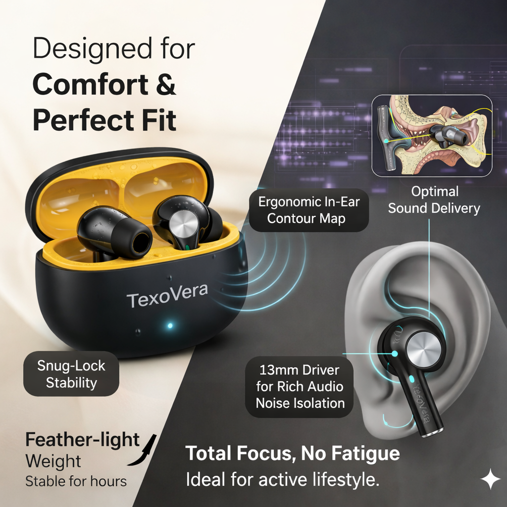 TexoVera ECHO Wireless Earbud With Comfortable Fit 72Hr Playback
