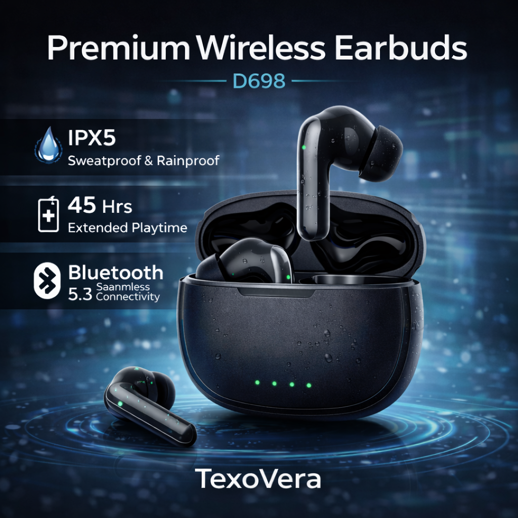 TexoVera BOSS Wireless Earbud With Comfortable Fit 45Hr Playback
