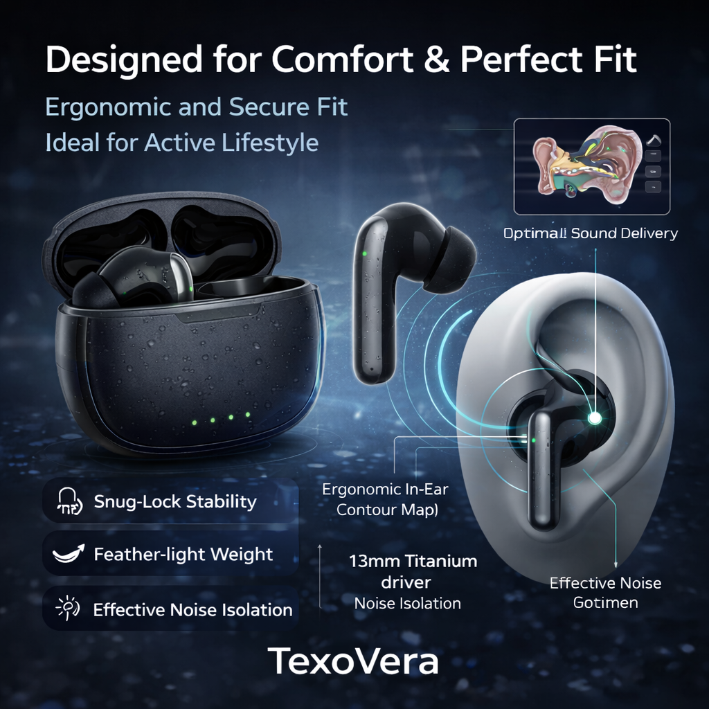 TexoVera BOSS Wireless Earbud With Comfortable Fit 45Hr Playback