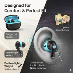 TexoVera Sonic Wireless Earbud With Comfortable Fit 40Hr Playback