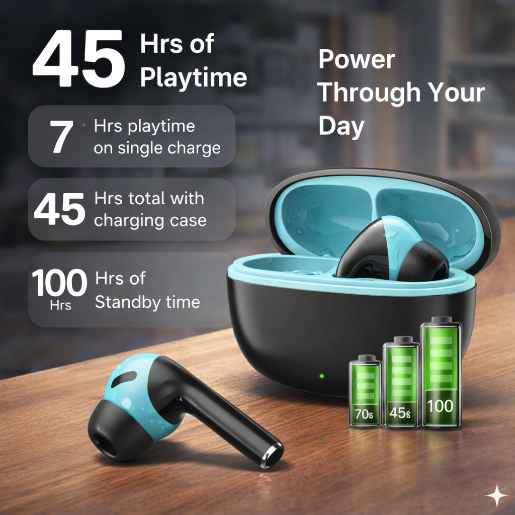 TexoVera Sonic Wireless Earbud With Comfortable Fit 40Hr Playback