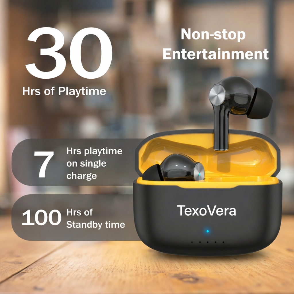 TexoVera ZYRA Wireless Earbud With Comfortable Fit 30H Playback