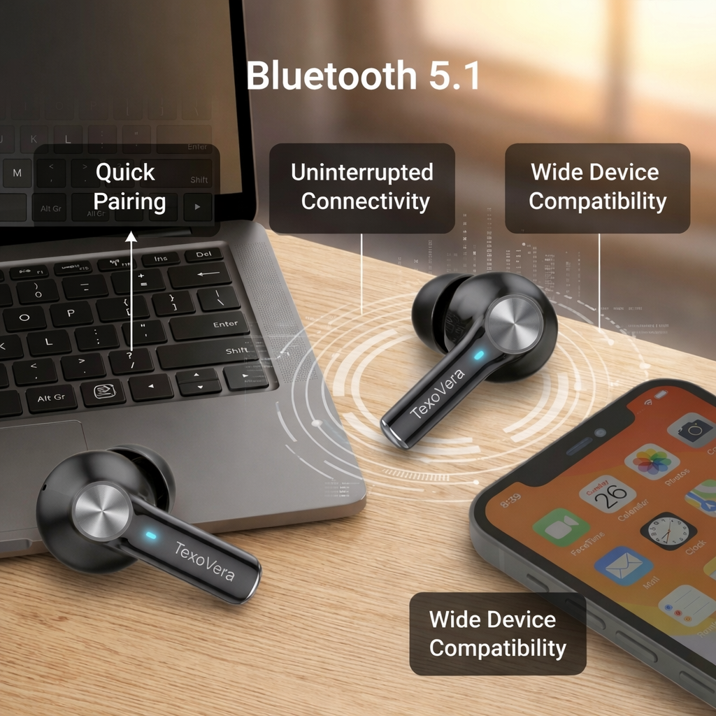TexoVera ZYRA Wireless Earbud With Comfortable Fit 30H Playback