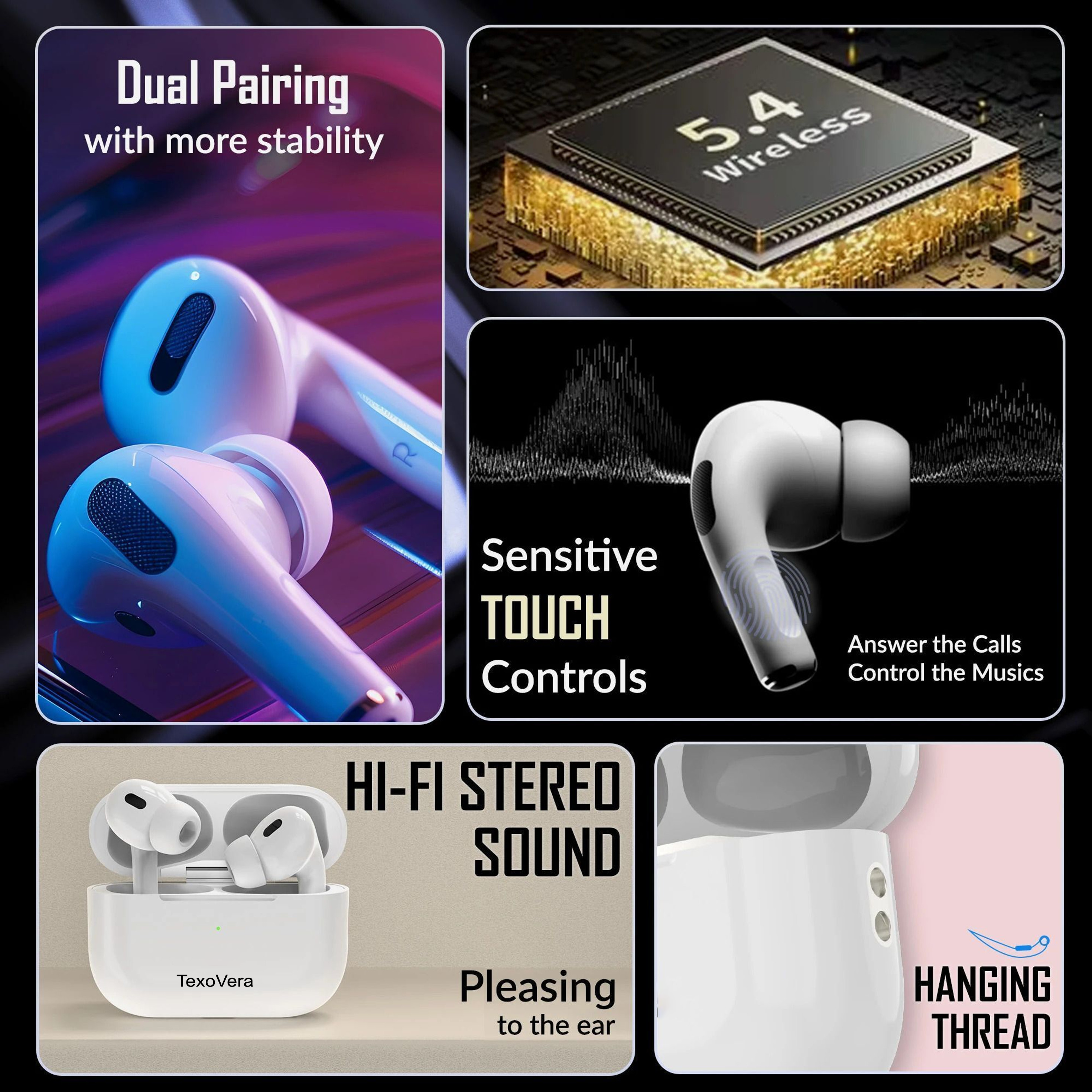 TexoVera EarBuds Pro 2 True Wireless Earbuds For iPhone and Android