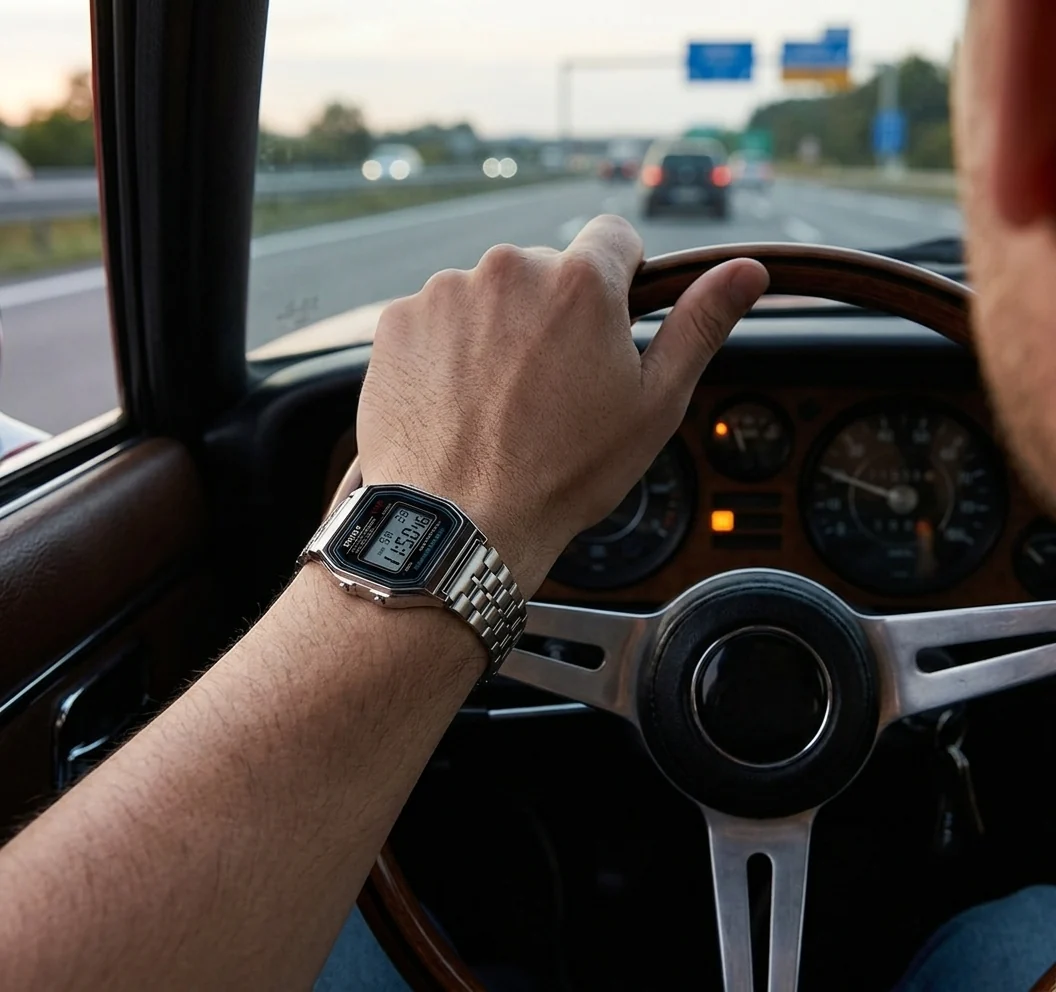 Vintage Digital Watch for Men & Boys | Stainless Steel Strap