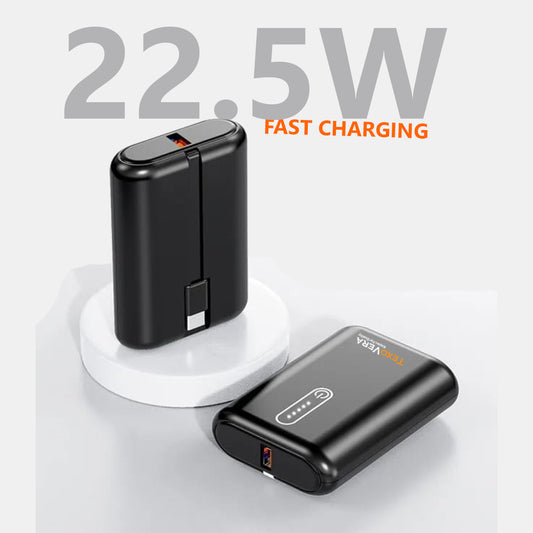 TexoVera 10000mAh Power Bank 22.5W with Cable - Black (POCKET-10K)