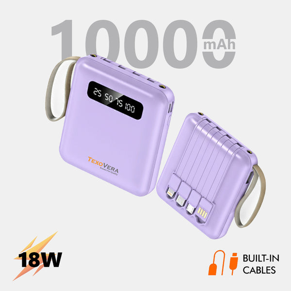 Mini 10000 mAh 15W Power Bank With 4 Cable attached